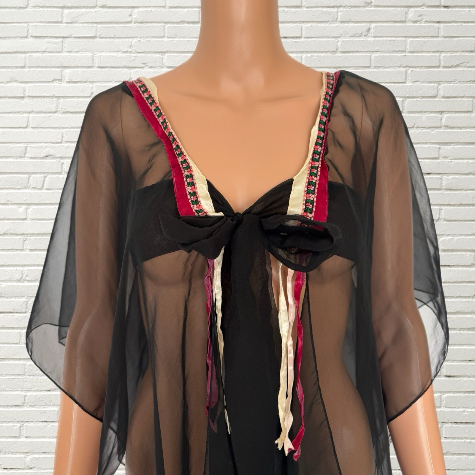 Vintage 70s Black Bell Sleeve Mesh Blouse – Fairy Grunge Xs