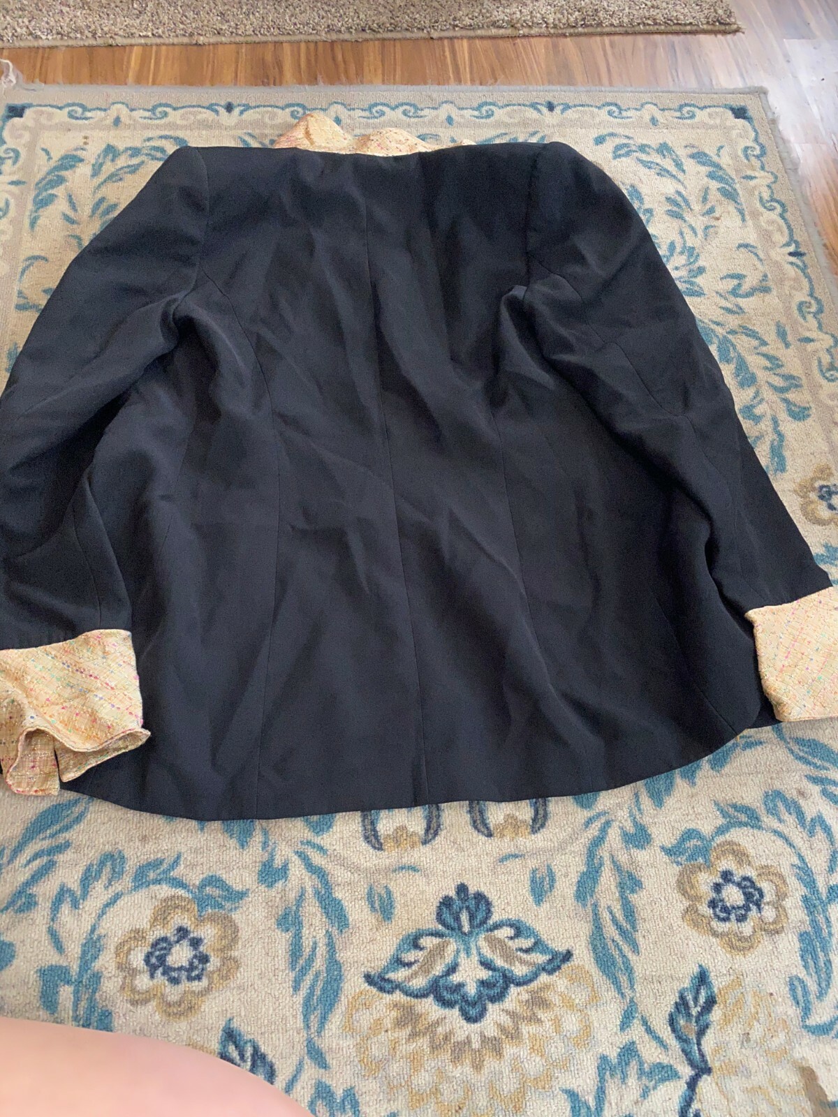 She’s Line New York Women’s Vintage Blazer Black and Gold Collar Multicolor Sz 8