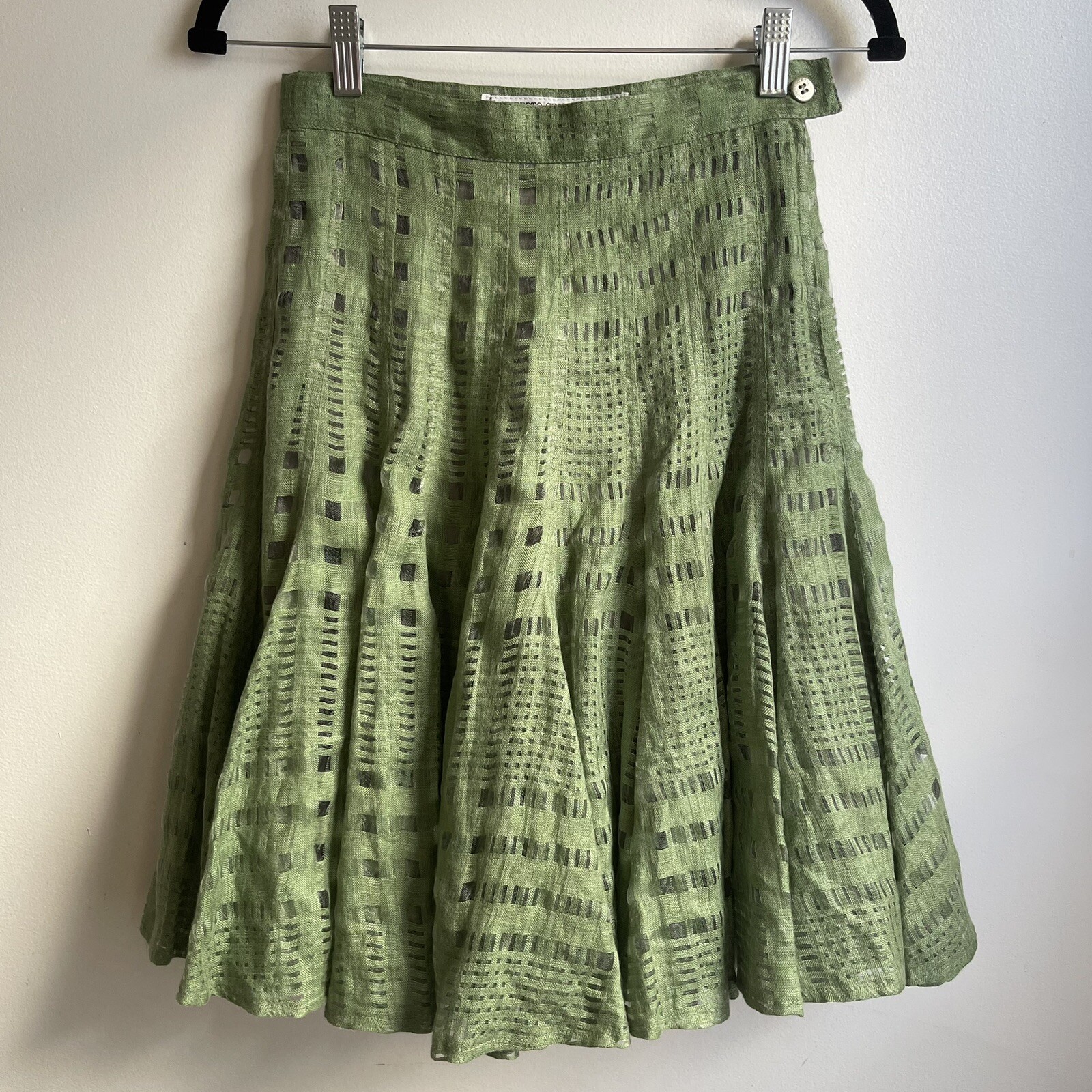 Vintage Umberto Ginocchietti Green Linen Mesh Circle Skirt EU 40 26″ US 4