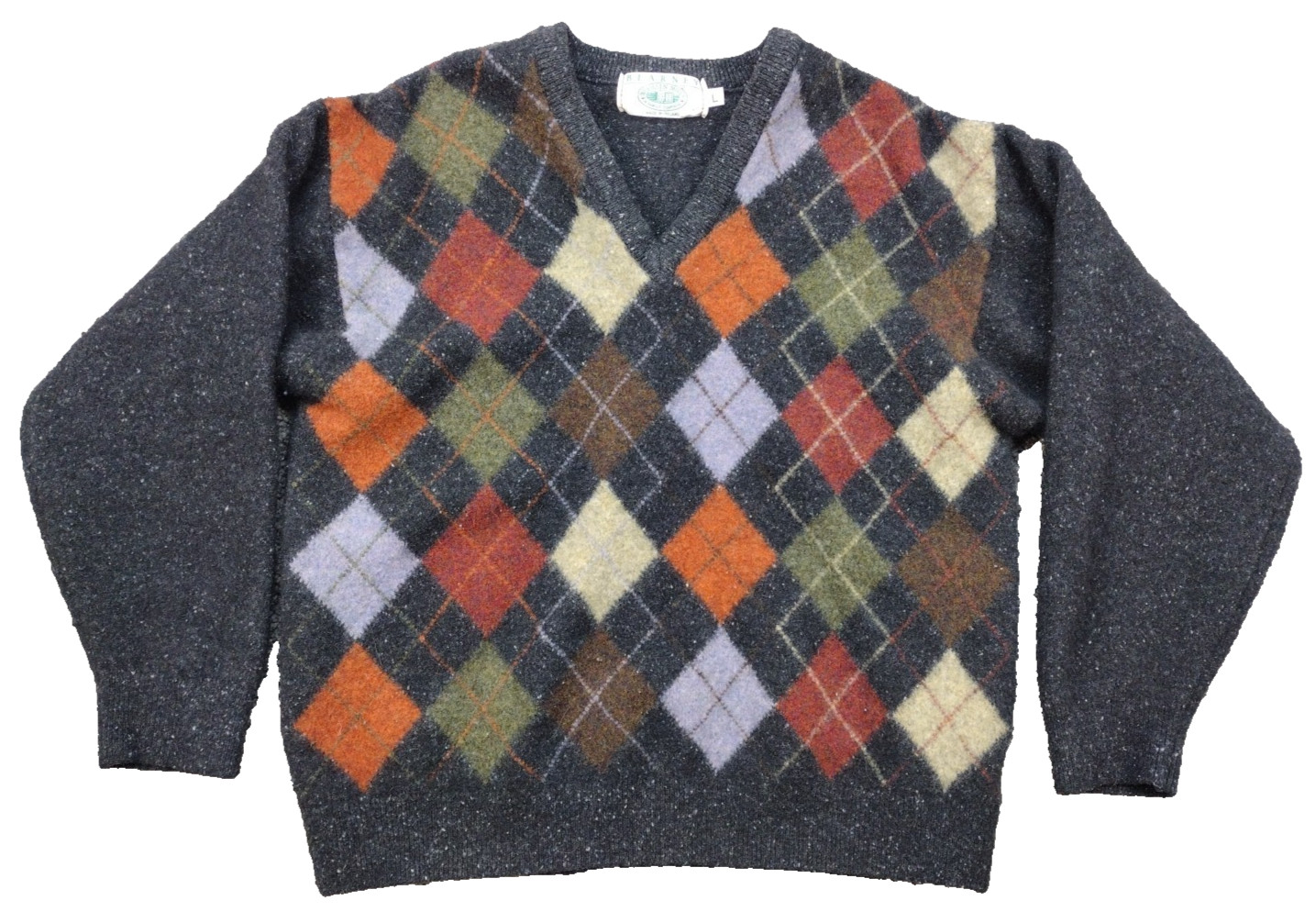 Vintage 80’s Blarney Woollen Mills Sweater Hand Knit Argyle In Ireland L Crop