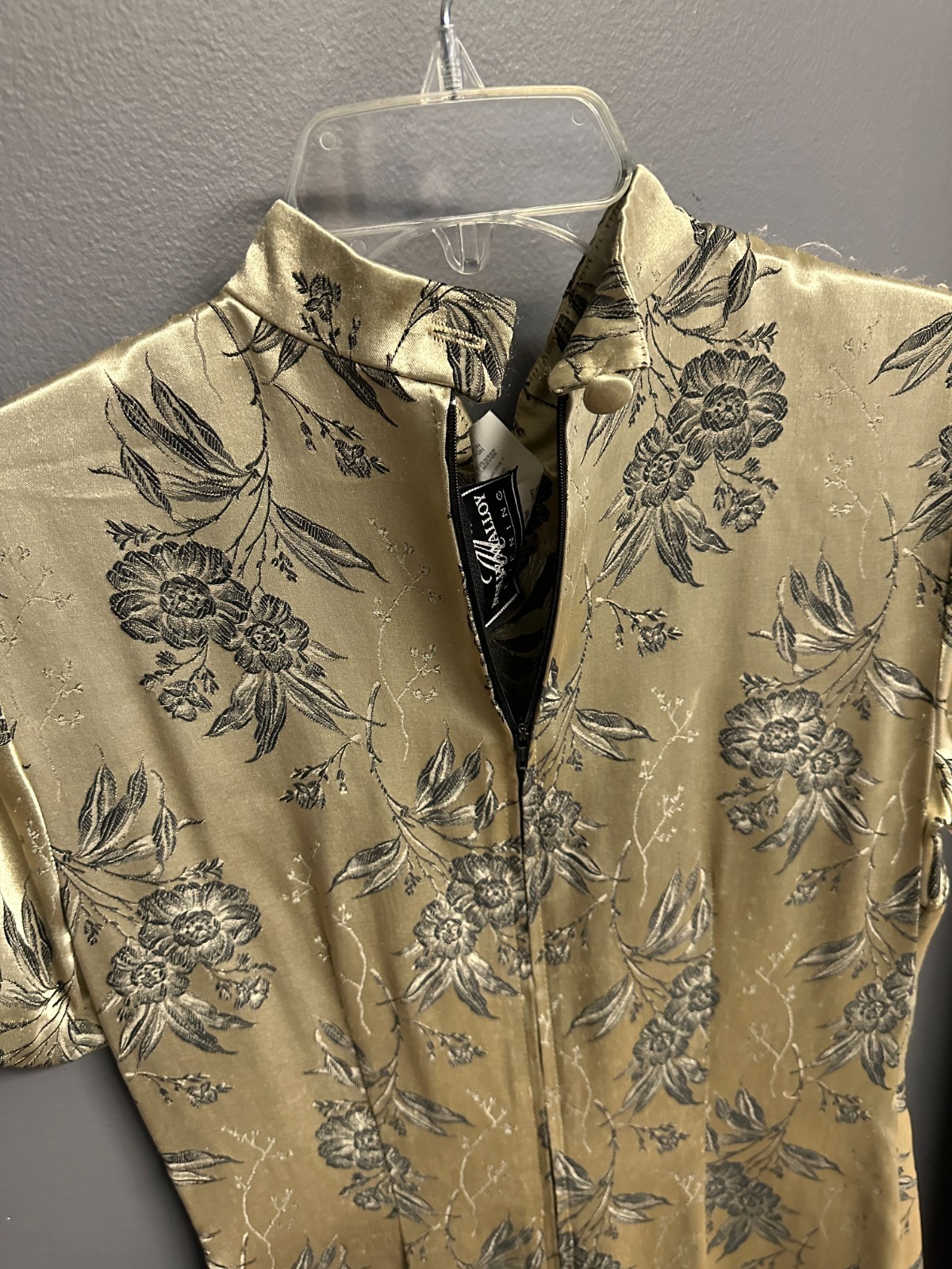 Vintage Molly Malloy Oriental Dress Womens Sz 8 Japanese Kimono Gold Black Embos