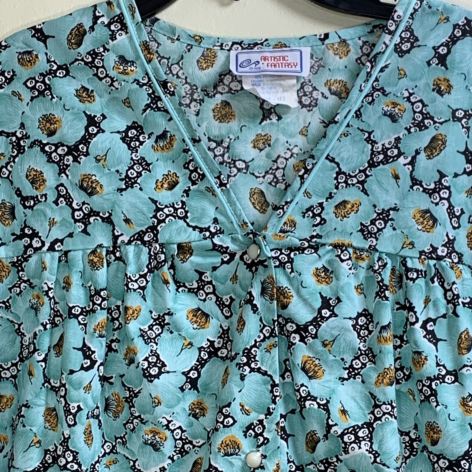Vintage House Dress Patio Lounger Snap Front Robe Duster Mumu Large Grannycore