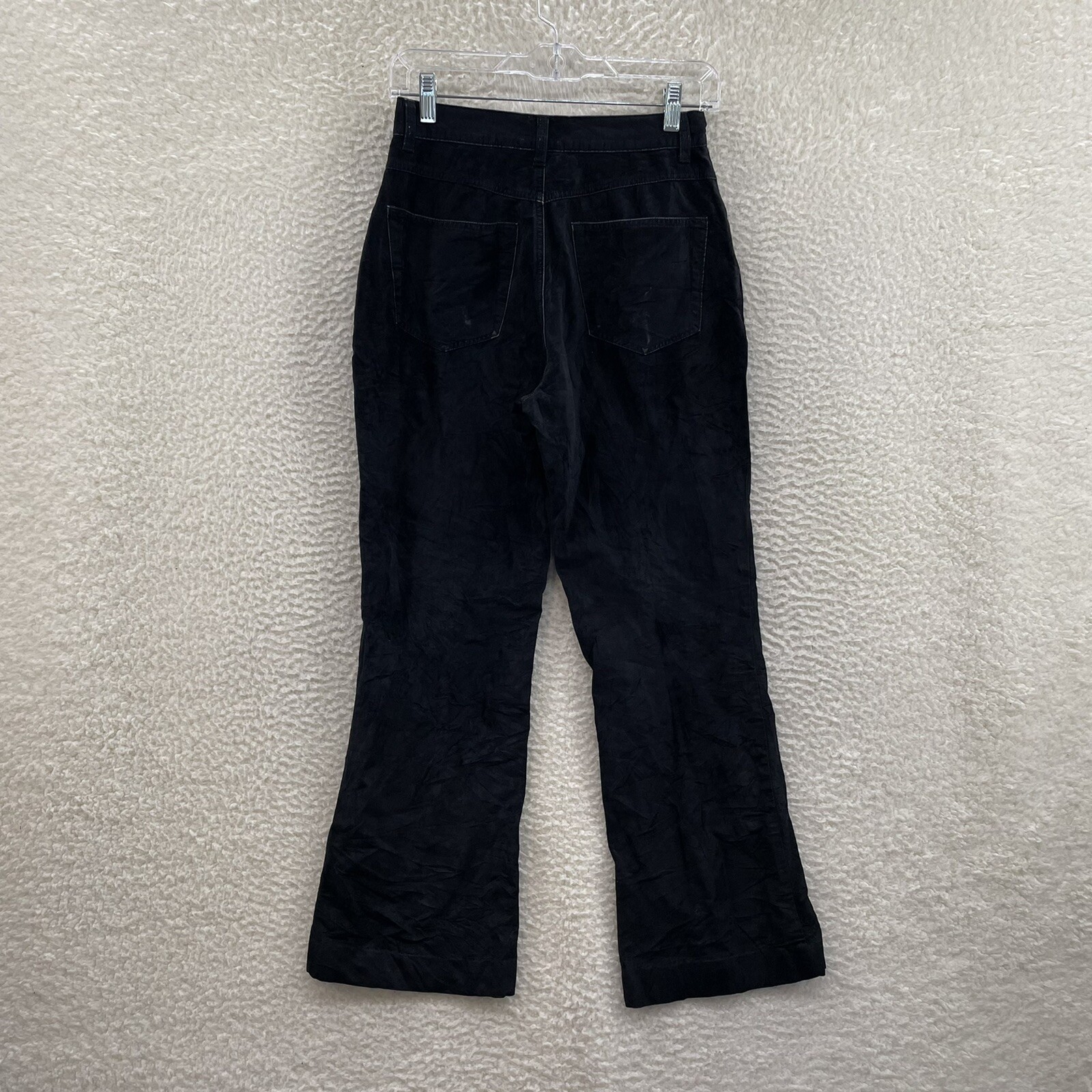 Y2K Vintage Faux Suede Leather Pants 4 6 26 27 Petite Short Black High Waisted