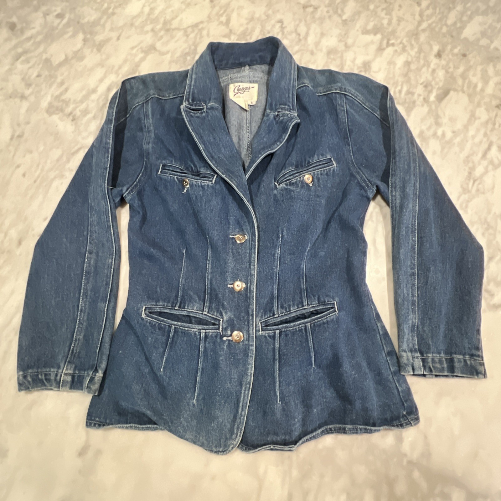 Vintage Changes Jean Jacket Womens 6 Blue Single Breasted Fitted Pockets 70s 80s
