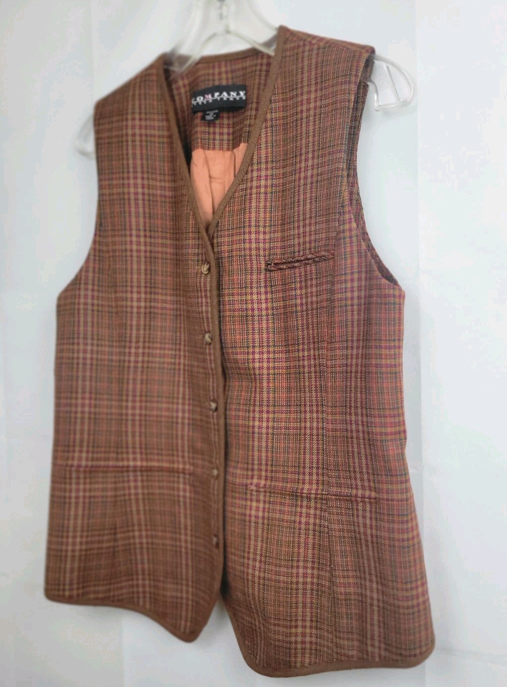 VNTG Company By Ellen Tracy 100% Wool Tweed Waist Coat Vest Plaid Size 12