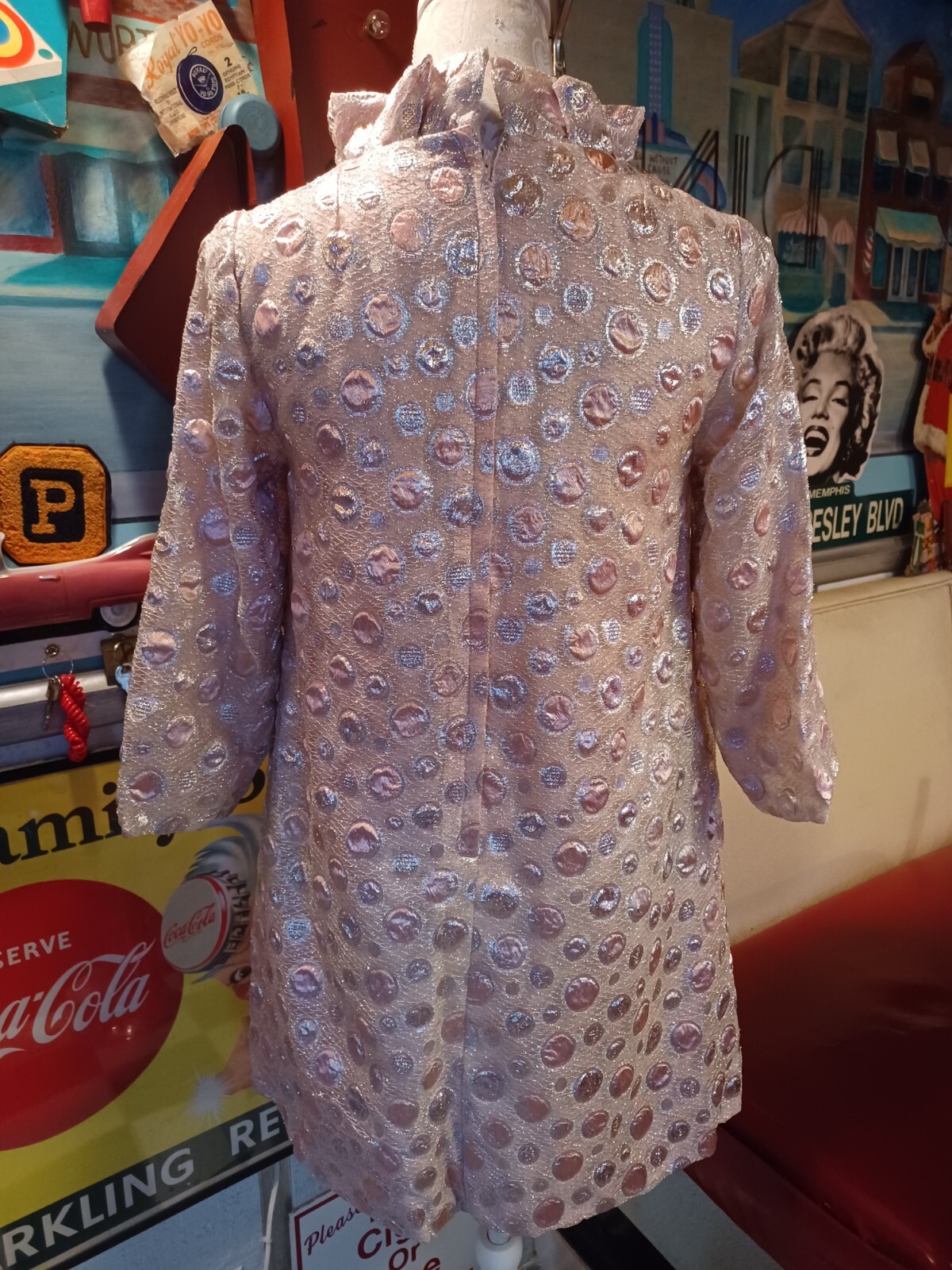 True VTG Mid-century 1960s A Line Swing GoGo Mini Dress Metallic MCM MOD Shift M