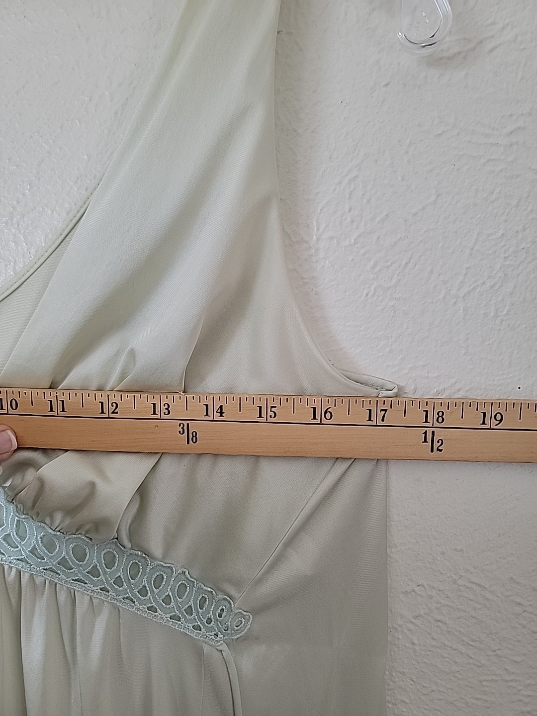 Vintage 1960’s Satin Nightgown Pale Green Empire Waist Tied Back Vanity Fair 36