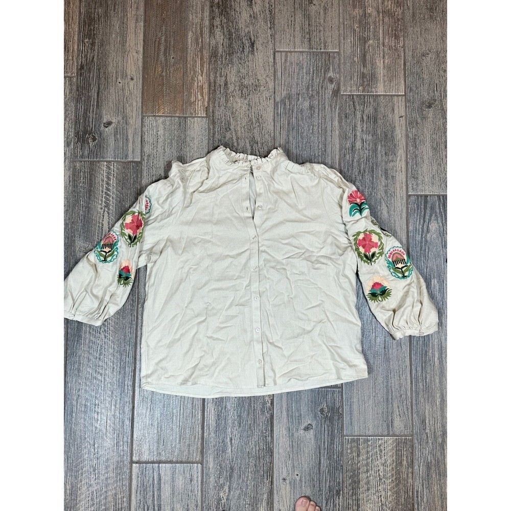 Sissy Boy Embroidered Floral Blouse Top XL Ruffle Collar Boho Bohemian