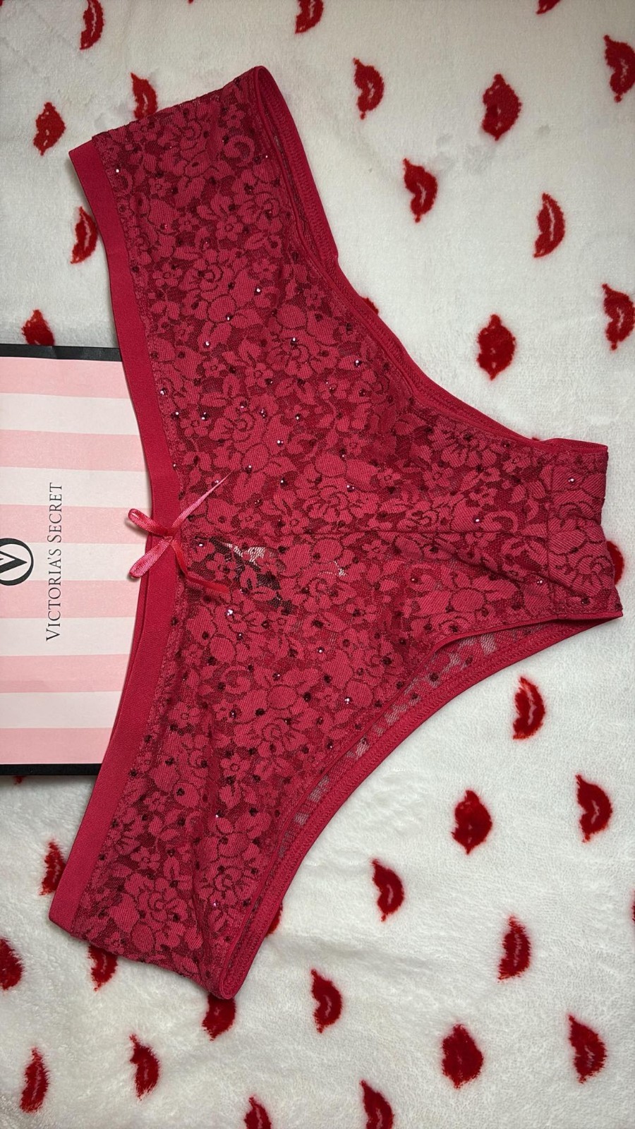 Vintage 2008 Pink Victorias Secret Cheeky Panties Sexy Little Thing Bling Lace L
