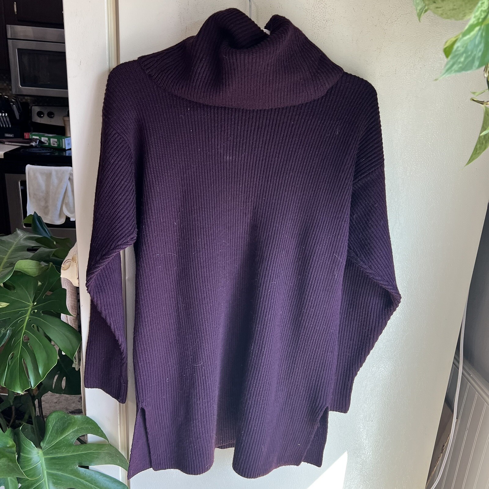 Vintage Brooks Brothers Wool Cowl Neck Tunic Sweater Women SZ-L- Ribbed Purple