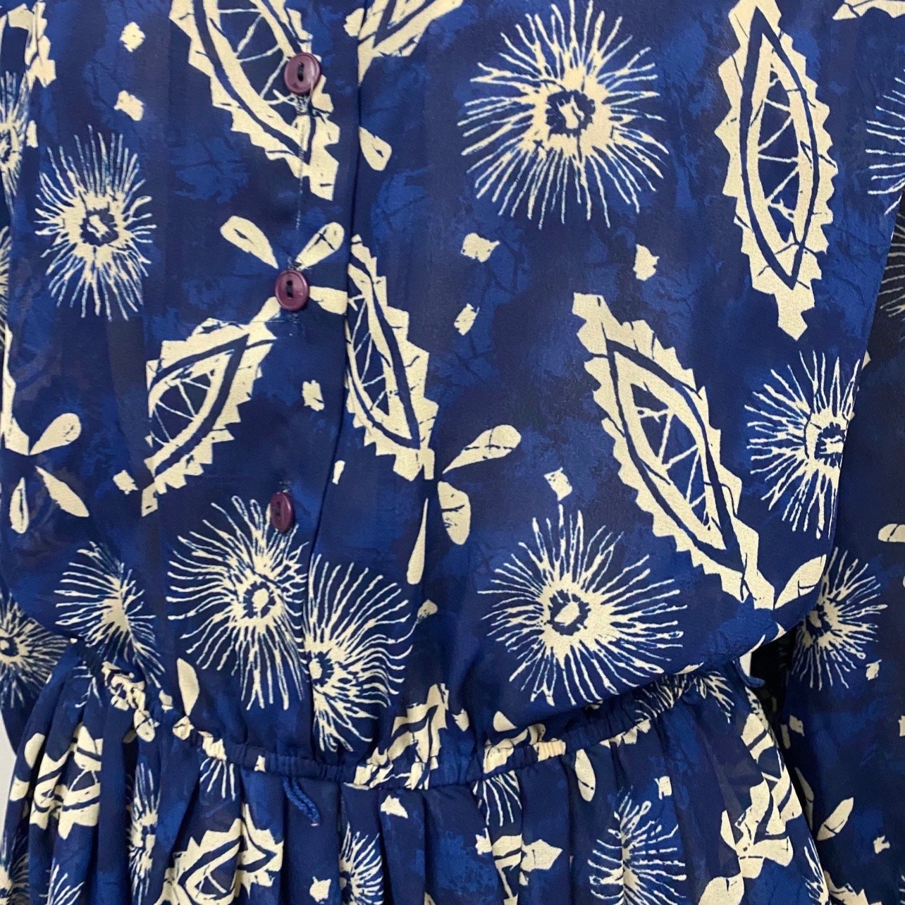 Blue White Sheer Rayon Gauze Shirt Dress Boho Oversized Large ^