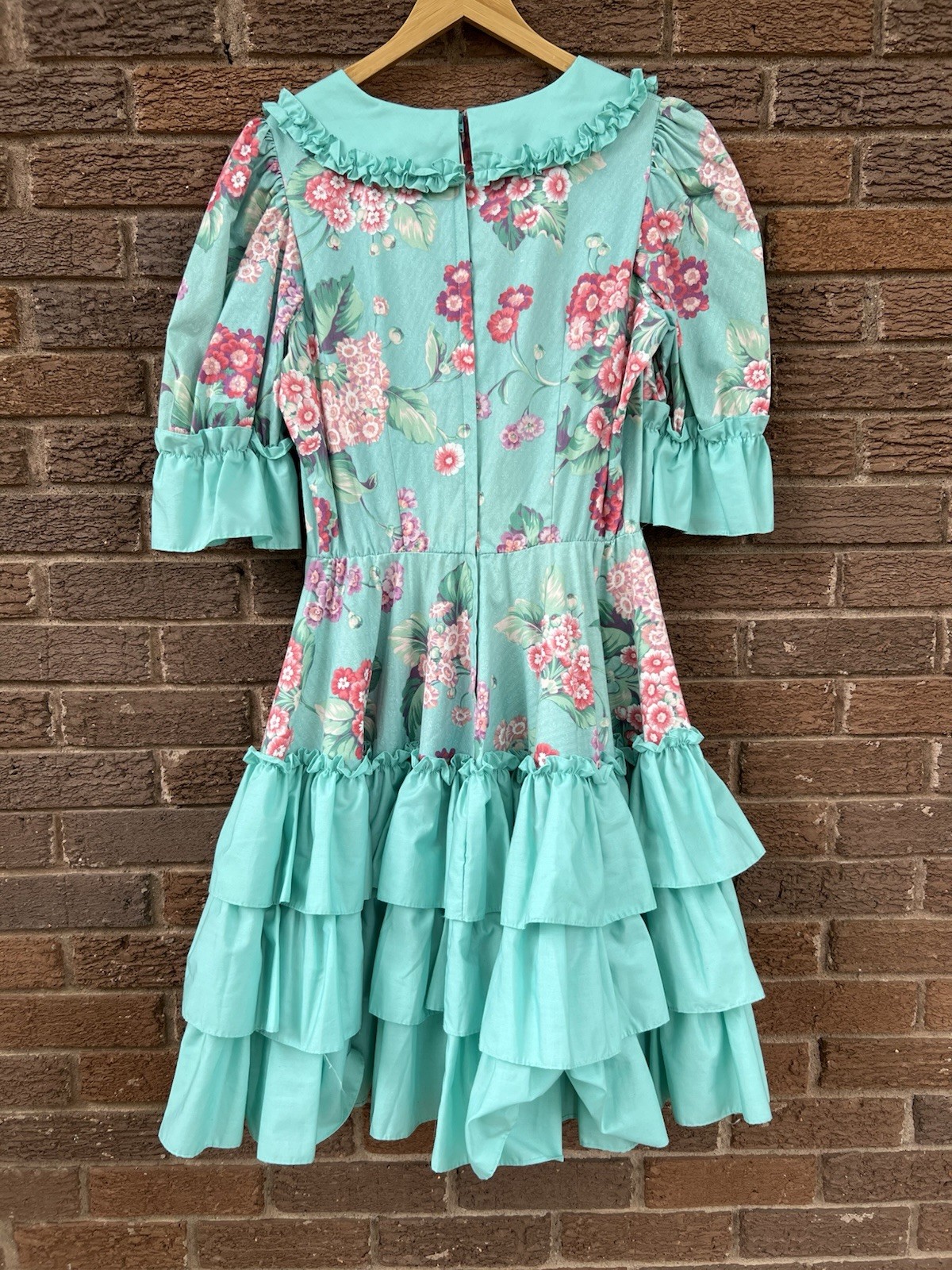 80s Vintage Floral Prairie Dress Teired Ruffle Hem CottageCore Tea Party Sz 10