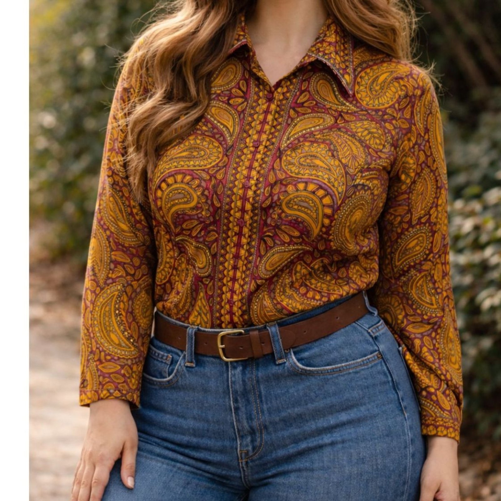 Vintage 70s Vera Neumann Paisley Blouse Butterfly Collar Boho Retro Mod Top 18