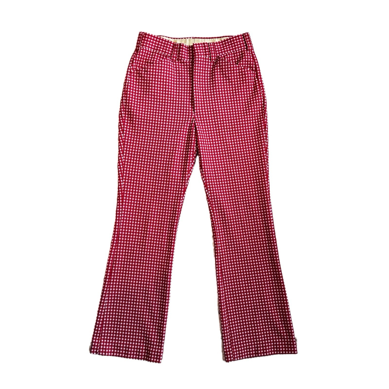 Vtg Red White Gingham Flare Leg High Rise Pant Waist 31” Cottagecore 70s Farm