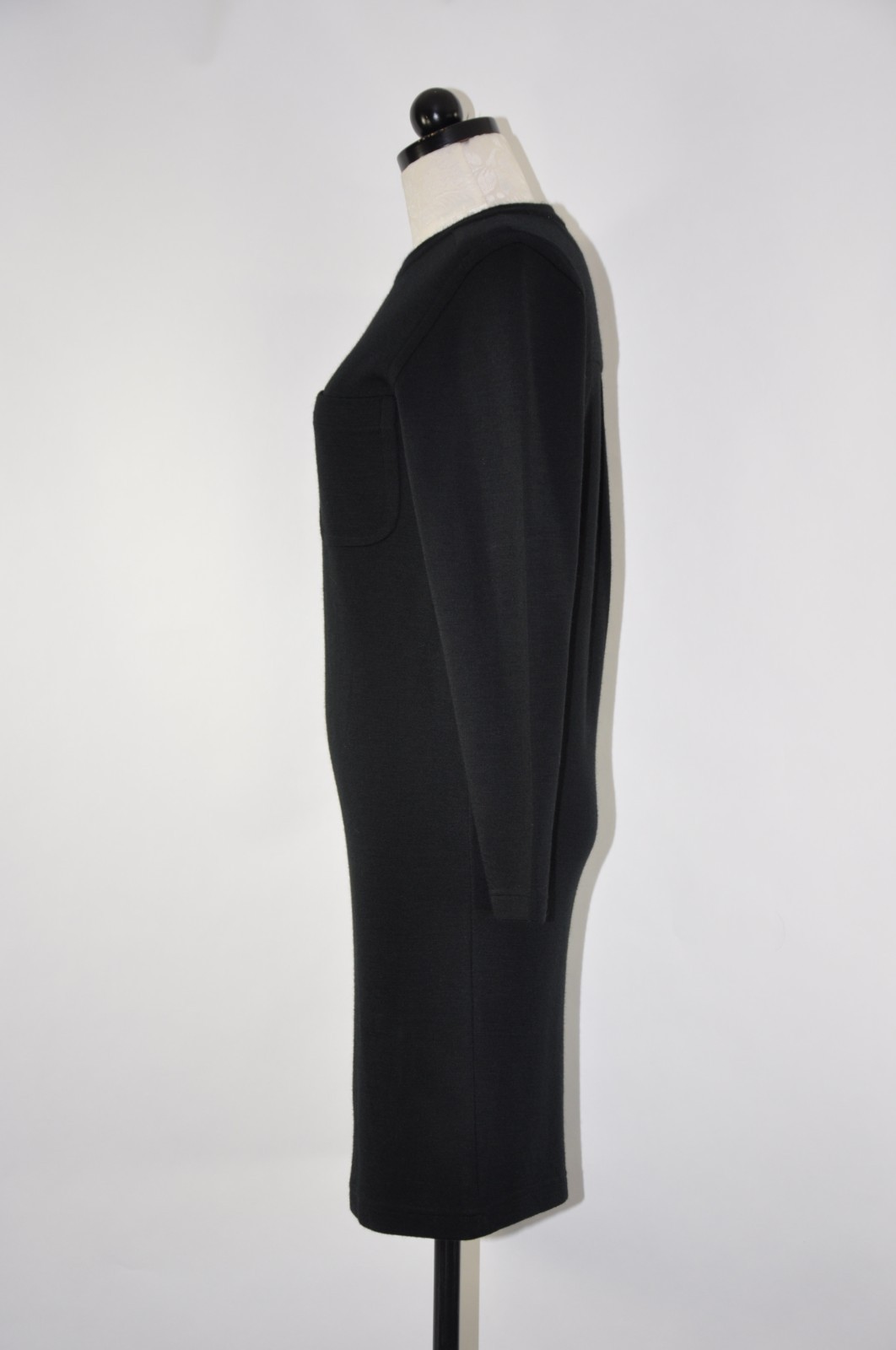 90s Vintage Black Wool Blend Minimalist Long Sleeve Knit Sweater Dress Women XS