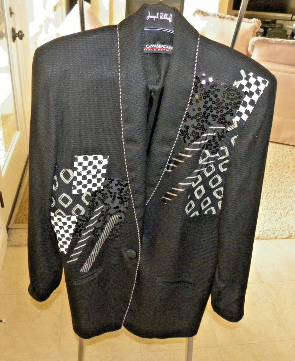 Vintage Canvasbacks Blazer Lutton & Horsfield Black w/Sequins 100% SILK LS Small