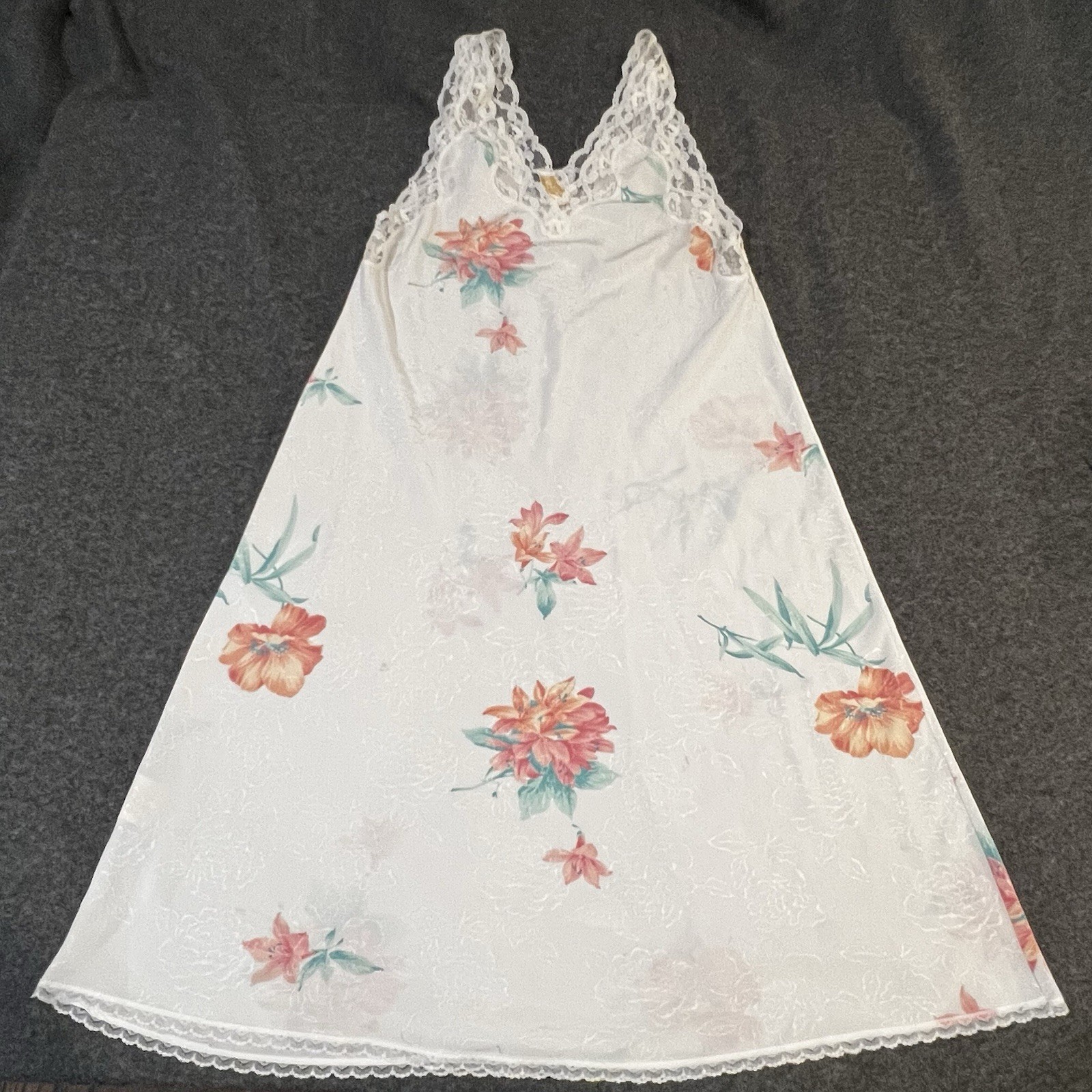Givenchy Intimite Paris ~VTG Satin Nightgown Ivory w/ Flowers &Lace Sz P (*READ)