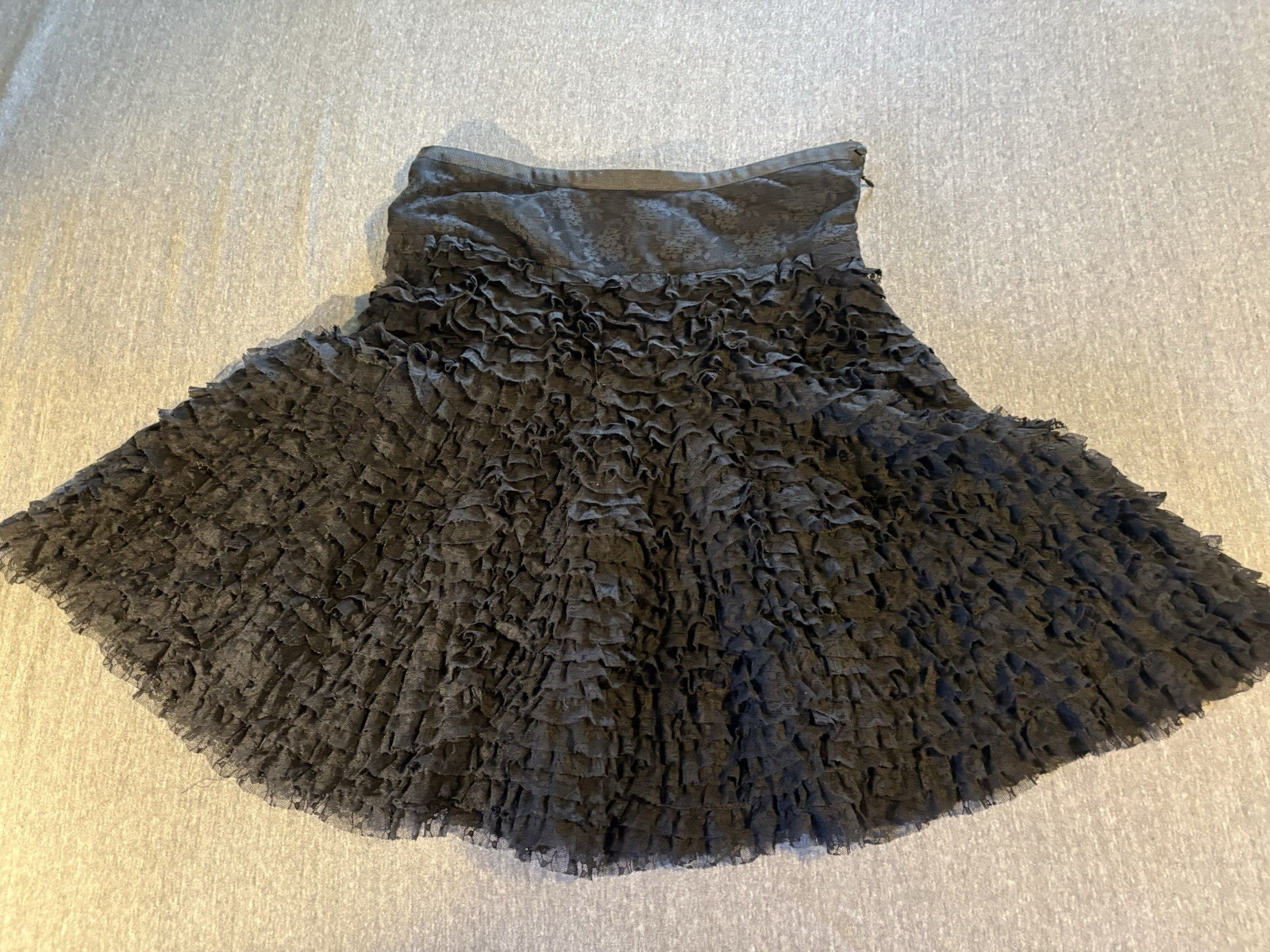 Vintage 80s Sheer Lace Ruffles Tutu Skirt Goth Doll Boho Coquette Lingerie Lg
