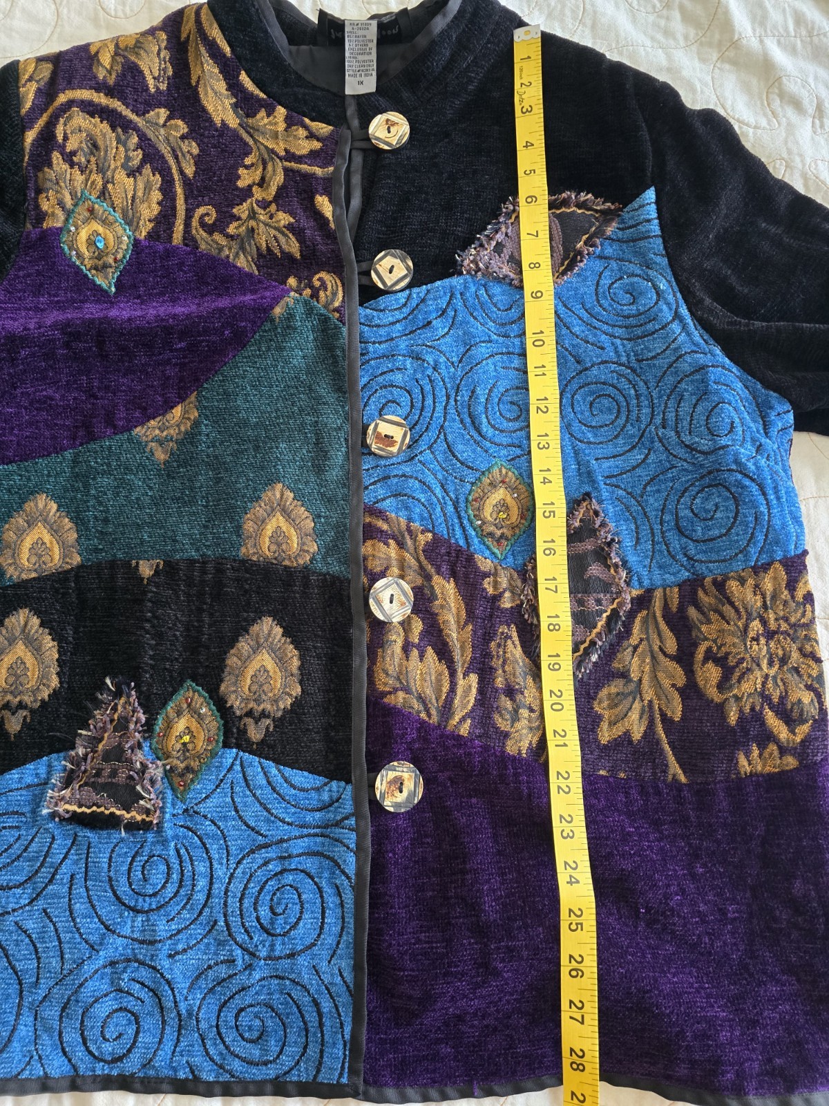 Vintage 90s Celestial Black Whimsigoth Plus Size Oversized Embroidered Jacket 1X