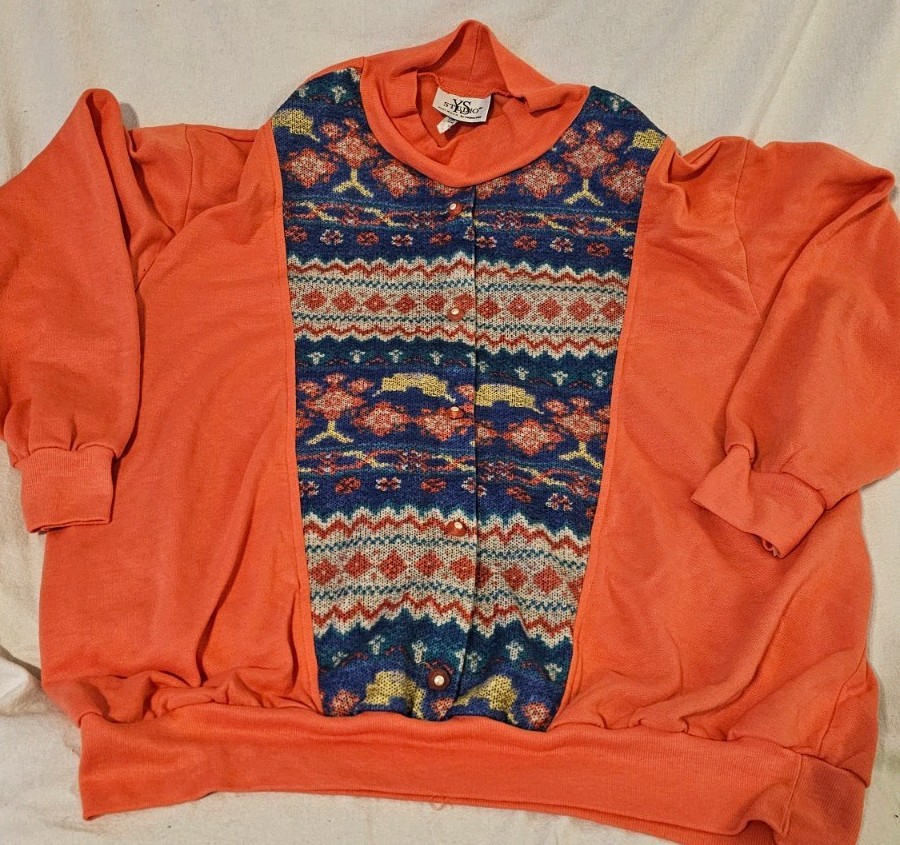 Vintage Young Stuff Studio patterned knit insert solid sleeves sweatshirt Y2K 2X