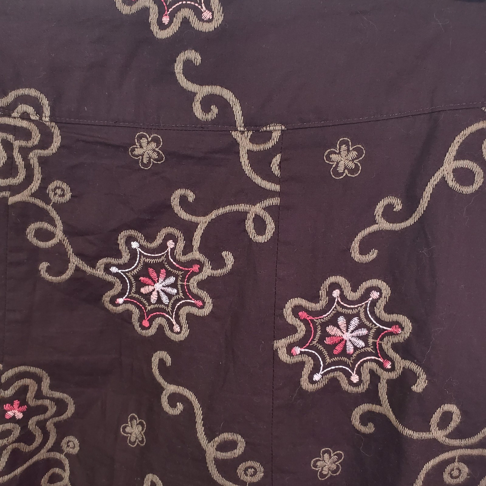 Vtg Y2K Sylvie & Mado Brown A Line Stiched Floral Embroidered Skirt Large Boho