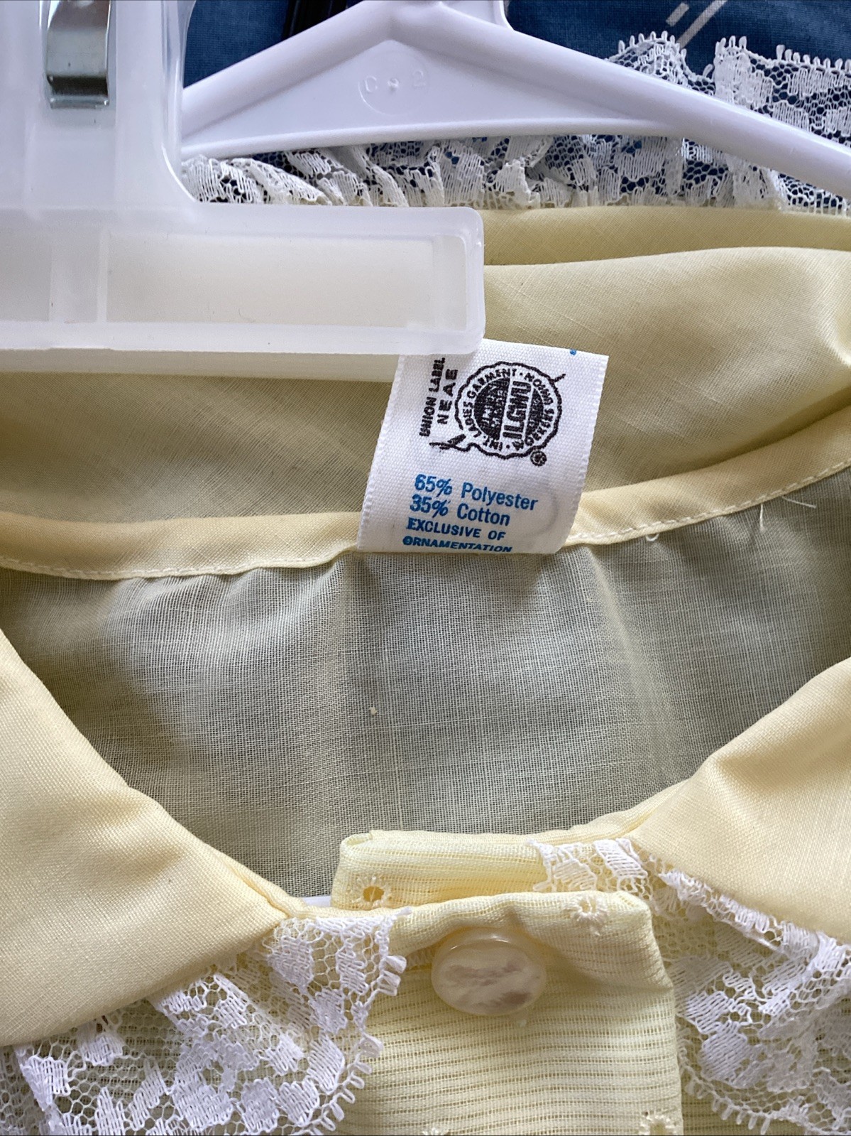 VTG Miss Fashion House Dress Yellow Lace L Peter Pan Collar Union Made USA