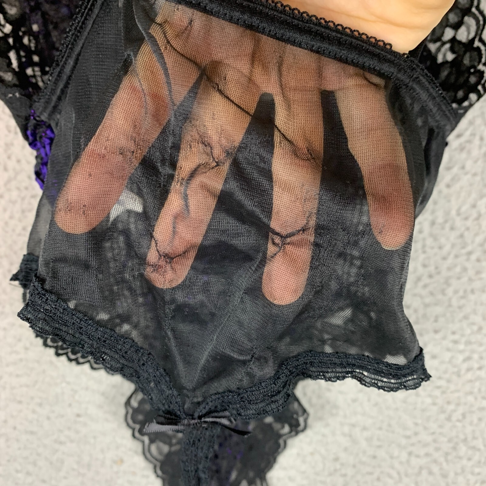 Vtg 60s Bliss Teddy Small Purple Ribbon Woven Black Lace USA Wimsy Goth Lingerie