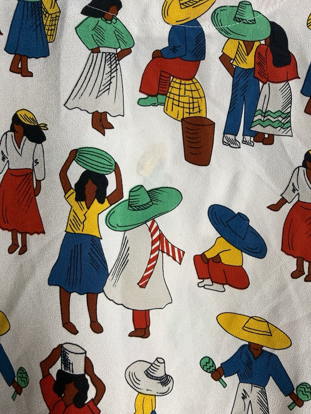 Vintage Stuart Lang USA Women’s Blouse Size 10 White Novelty Folk Print