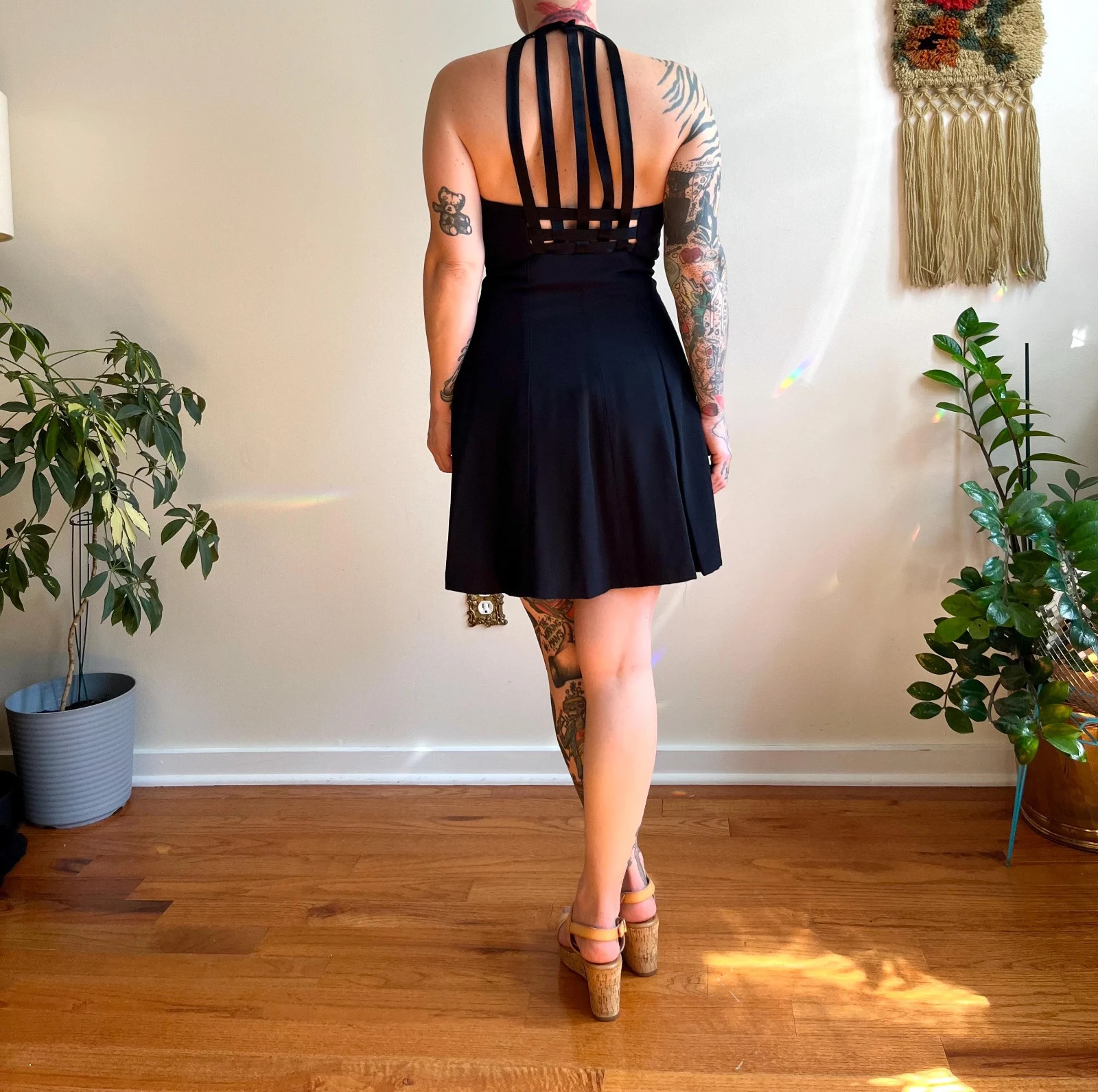 Vtg 80s/90s Strappy Back Black Mini Dress by Donna Ricco
