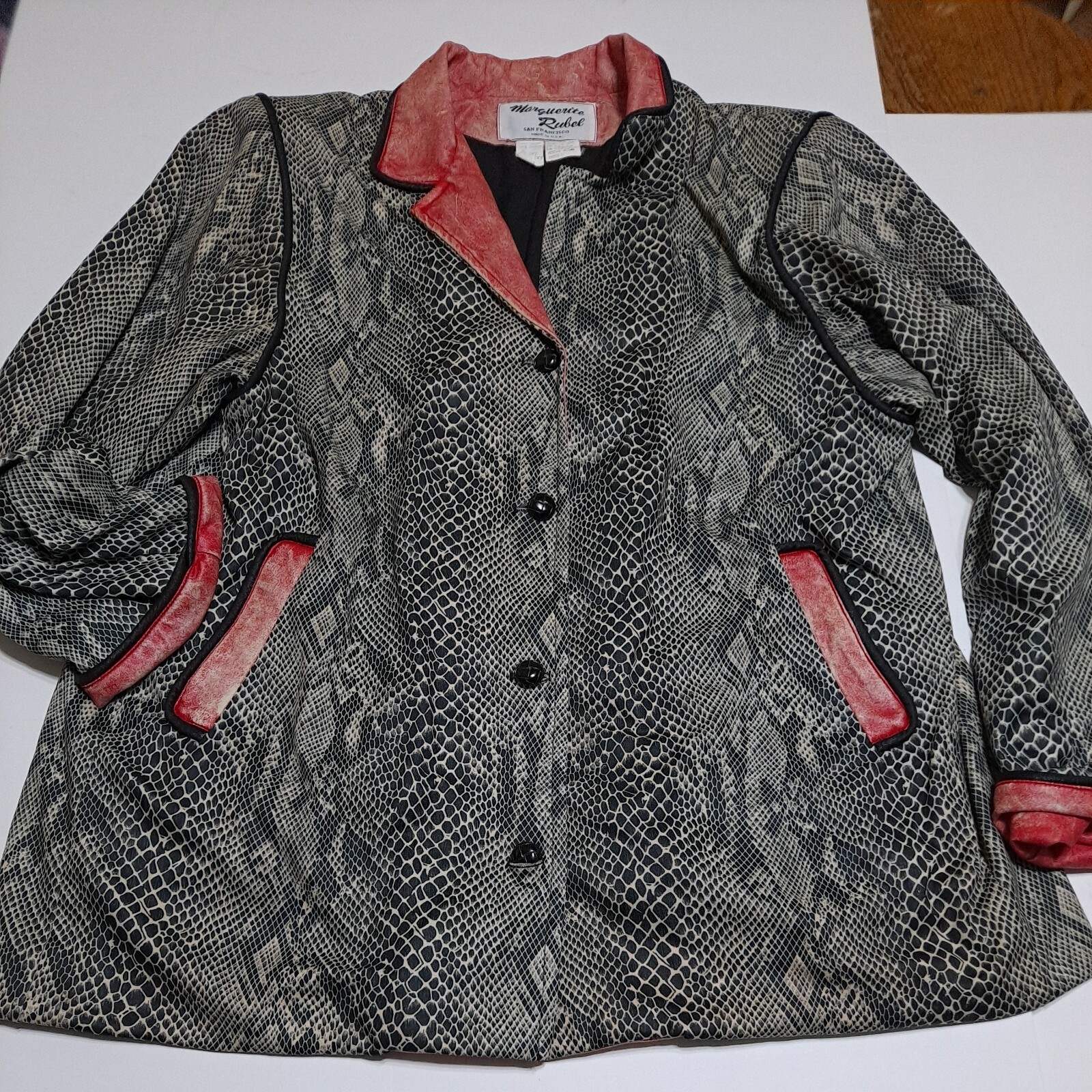 Vintage Marguerite Rubel San Francisco Polyester Jacket L Snake Skin Shoulder Pd
