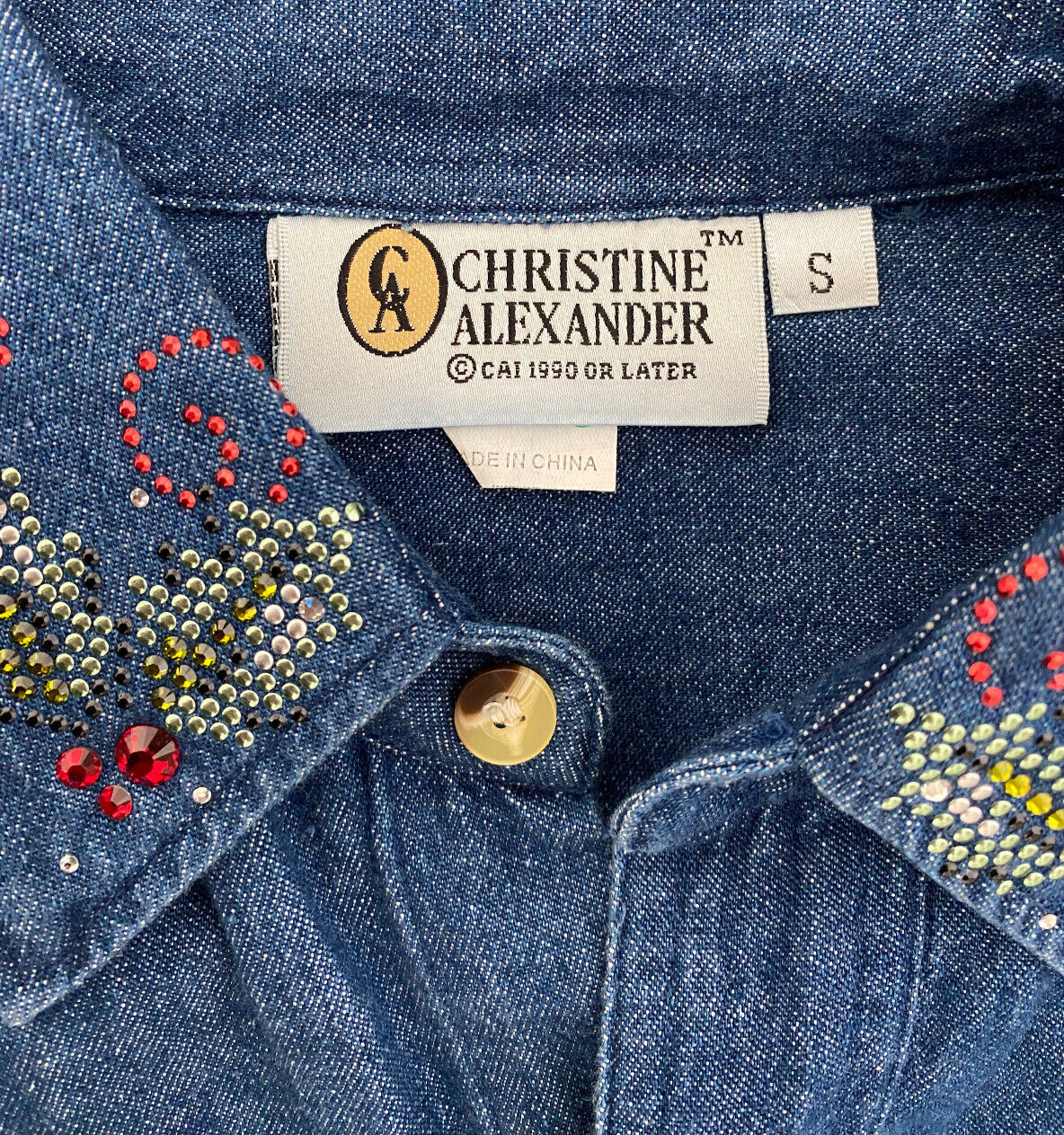 VTG Christine Alexander Swarvoski Crystal Accent Button Front Top sz Small