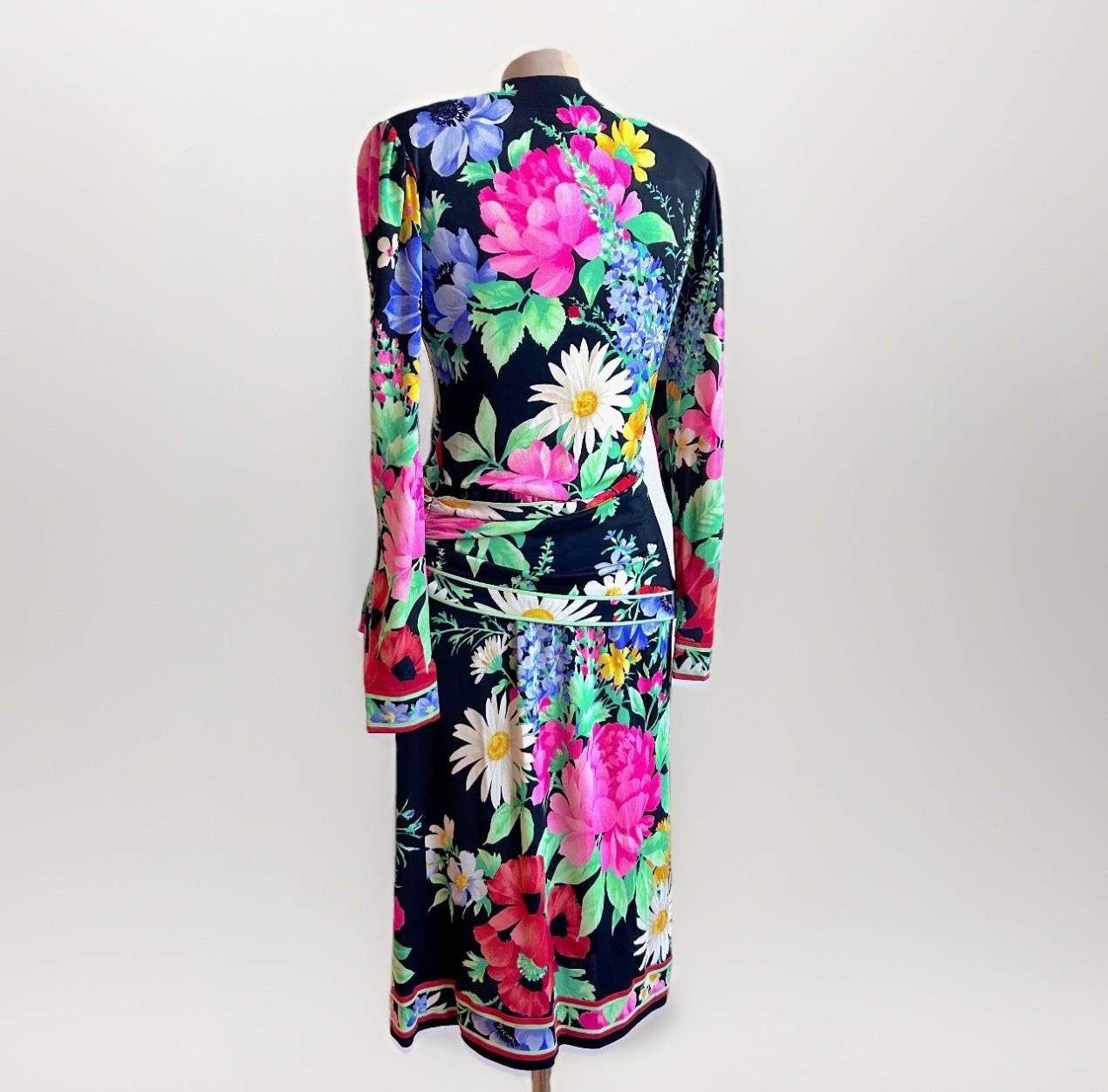 Leonard Paris 1990s Floral Print Jersey Wrap Dress Bergdof Goodman sz 8 France