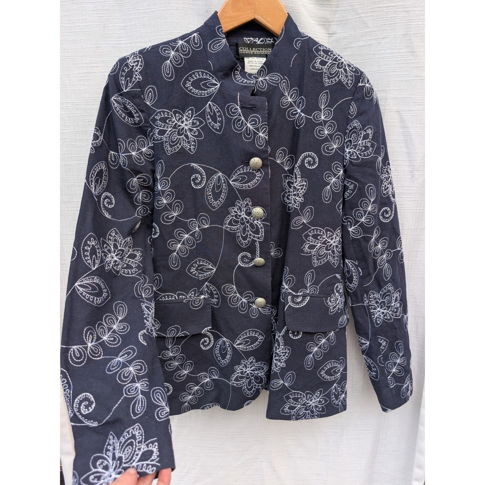 Harve Bernard Vintage Womens Floral Embroidered Linen Blend Blazer 8 artsy