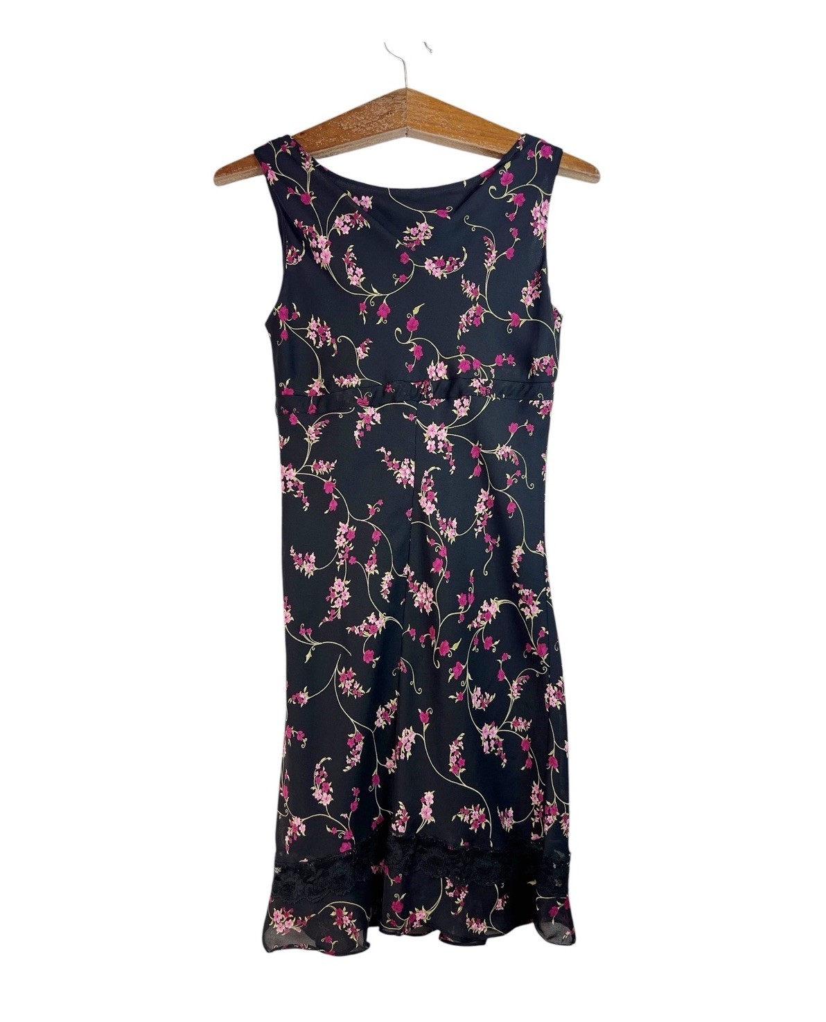 Vintage All That Jazz Dress Black Pink Floral Lace Trim Size 5/6 Fairy Whimsical