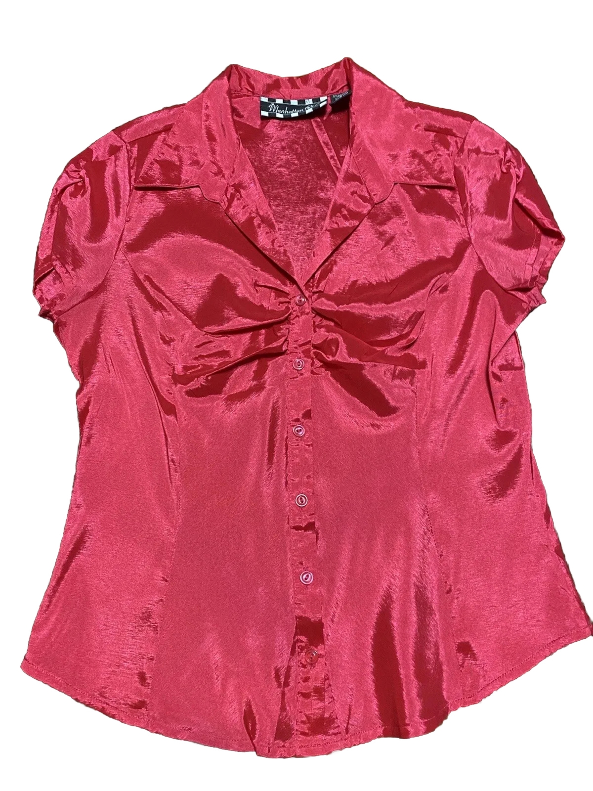Vintage 90’s Manhattan Girl Pink Button Up Shirt With Ruching Size Small