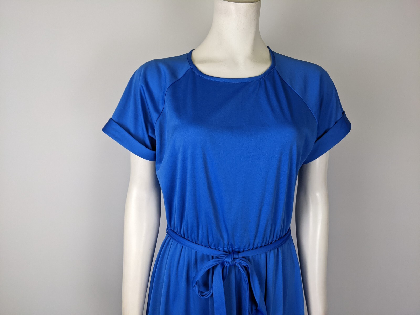 Vintage 70s Women’s Dress Size 12 Haband For Her Blue Belted Stretch Knit