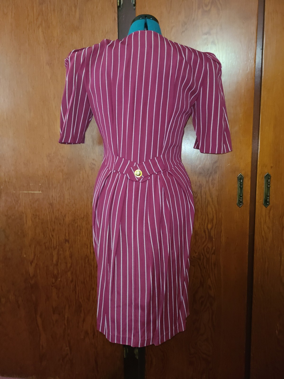 Dawn Joy Fashions Stripe Midi Dress Maroon, Short Sleeve, Vintage 90s