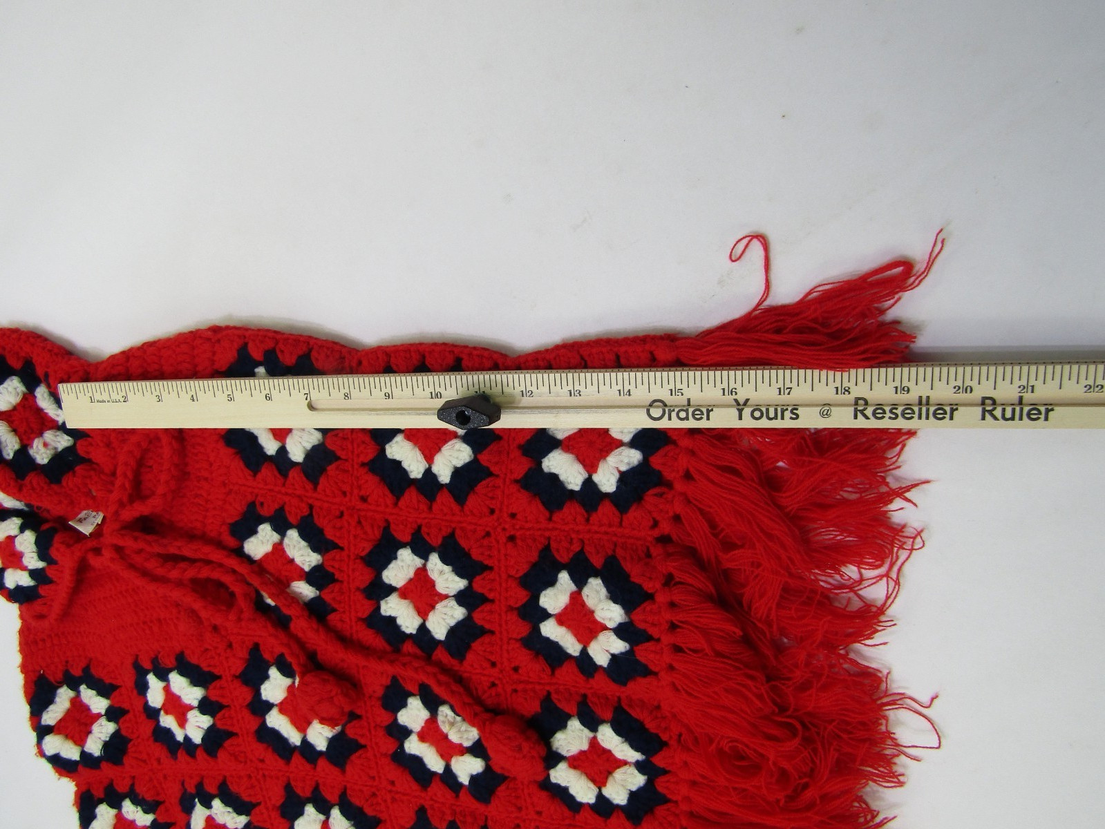 VTG Crochet Afghan Poncho Womens Small Red Fringe Fashions South Korea Grandma