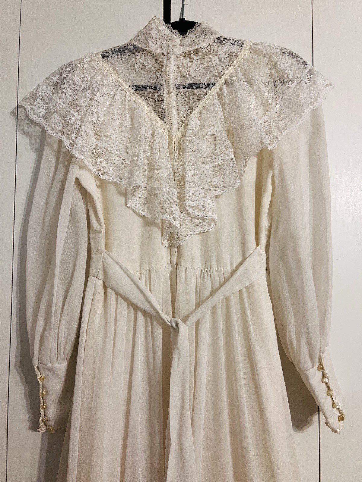 VTG 70s Candi Jones California Dress Ivory Prairie Lace Maxi Boho Cottagecore 11