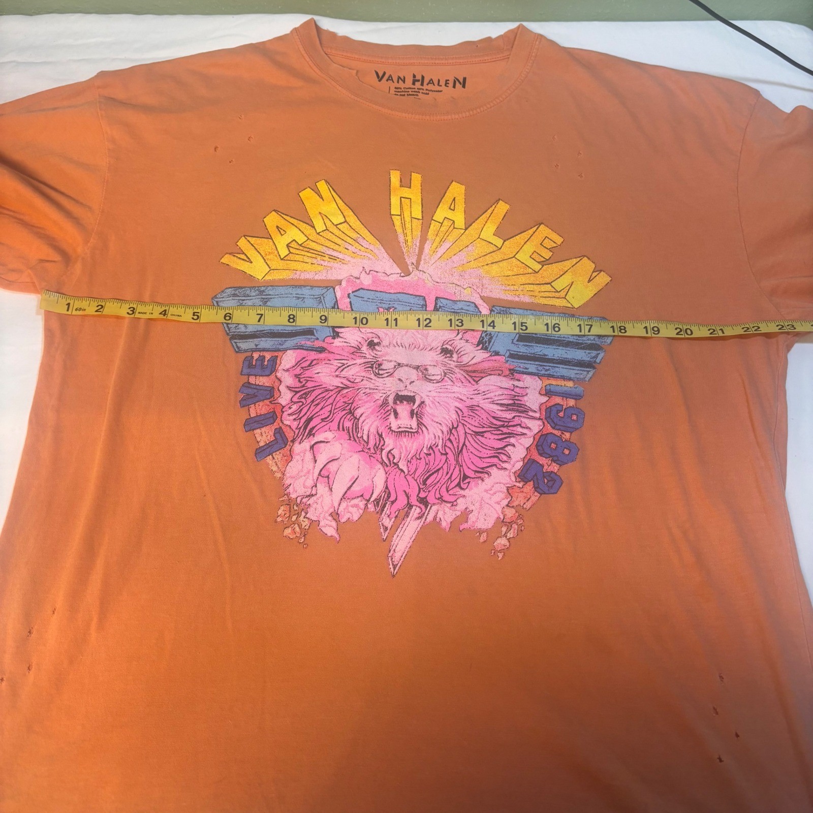 Van Halen 1982 Graphic Band Tee Distressed Orange T-Shirt Size Large