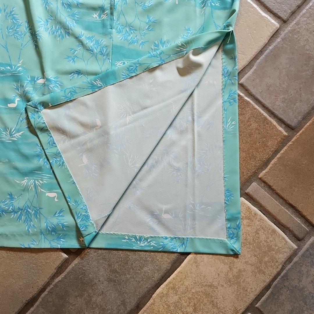 Vtg 70s Asian Pastel Green – Swans Birds Zip Up Robe Lounge Craft Original S/M