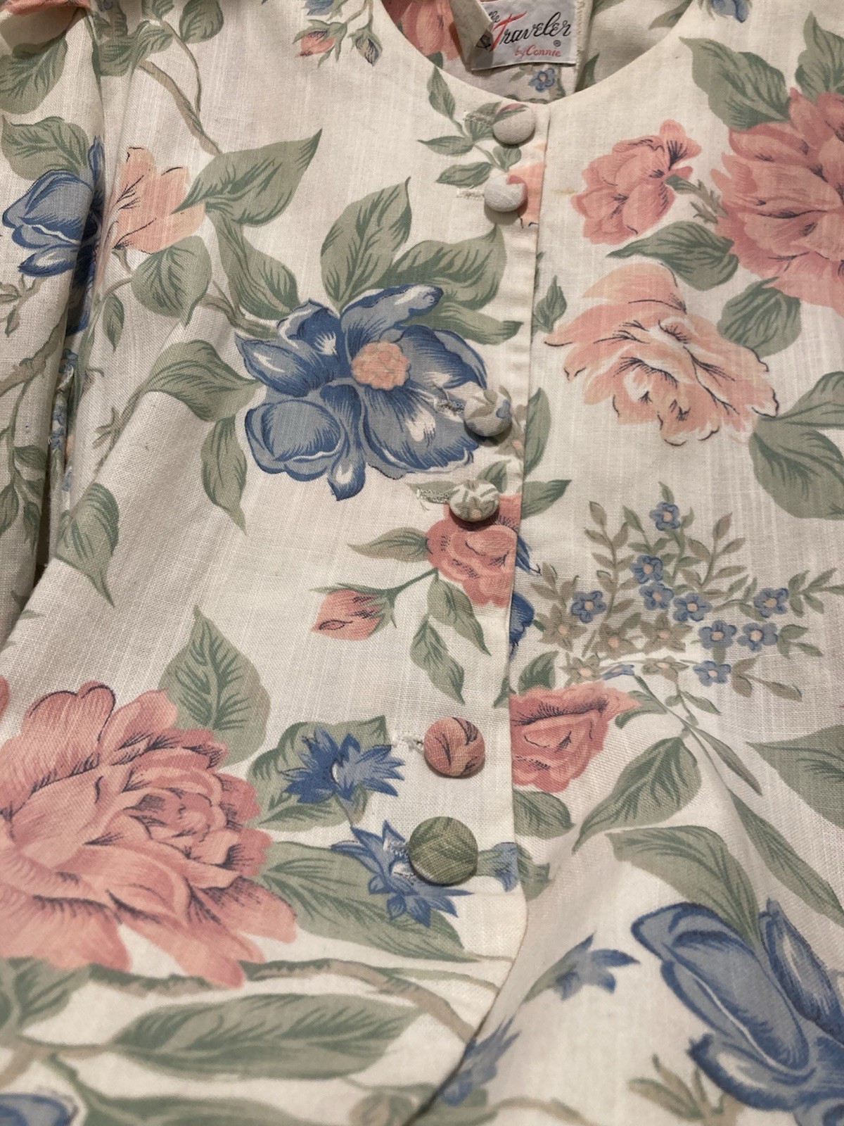Vintage Floral Skirt Suit Short & Puff Sleeve Skirt The Traveler By Connie Sz 18