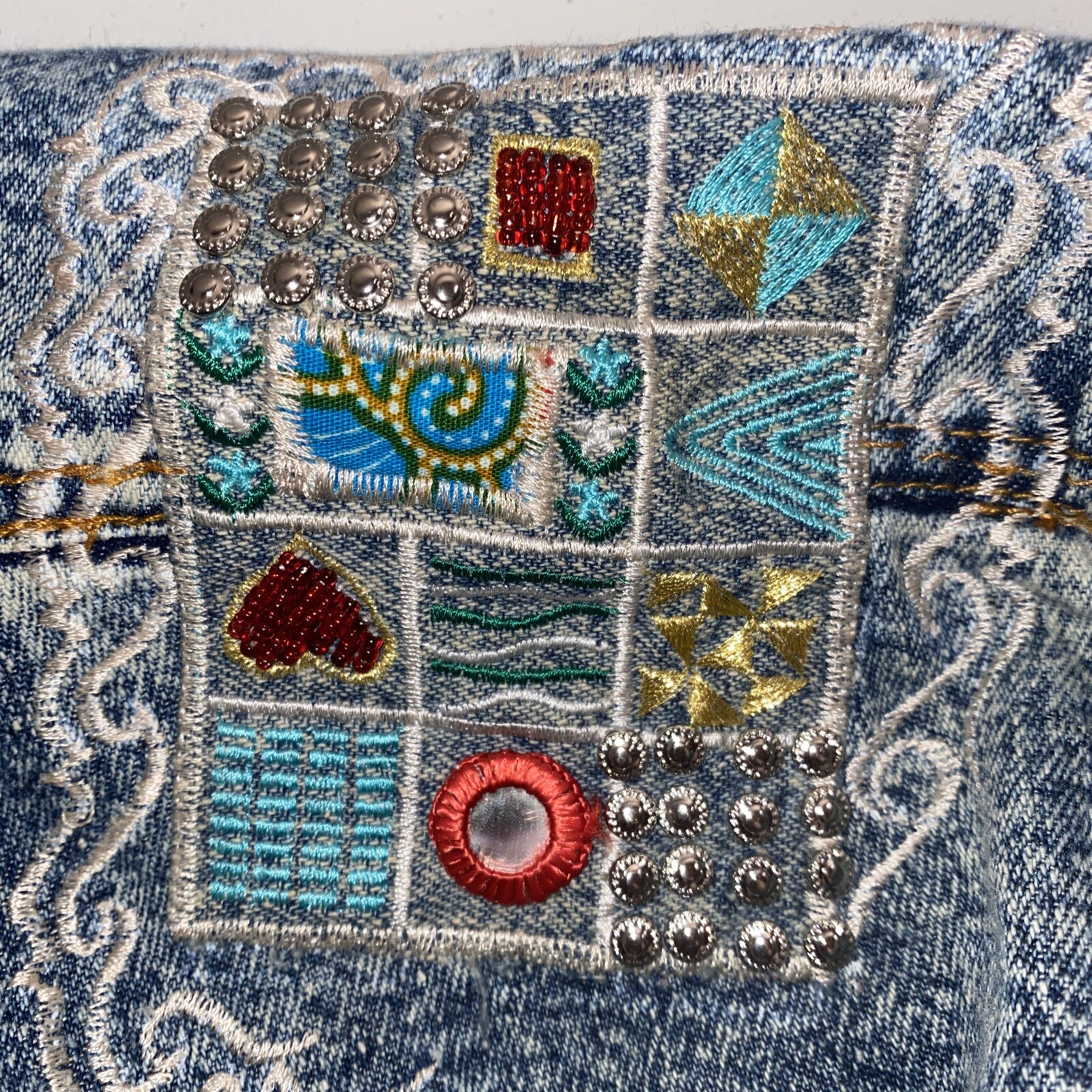 80s Vintage Embroidered Embellished Buttons Med Western Denim Shirt Jacket NWT