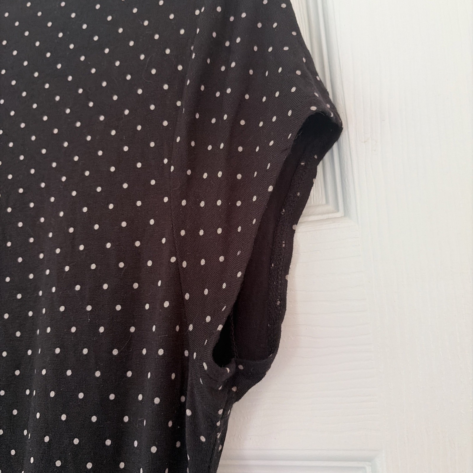Vintage New York & Co Black and White Polka Dot Wrap Dress Soft Knee Length