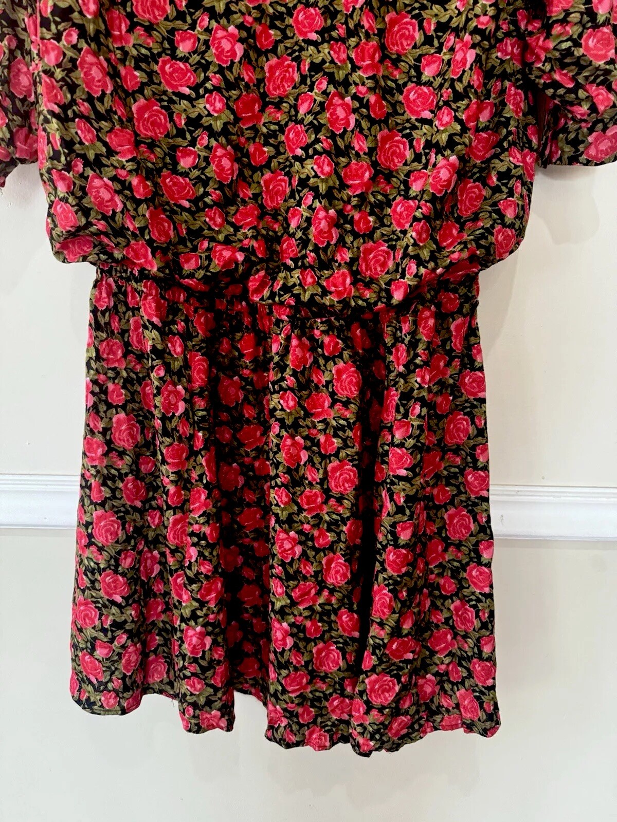 Vintage 80s Red Green Floral Grunge Boho Maxi Casual MORE JAZZ Dress Size 24