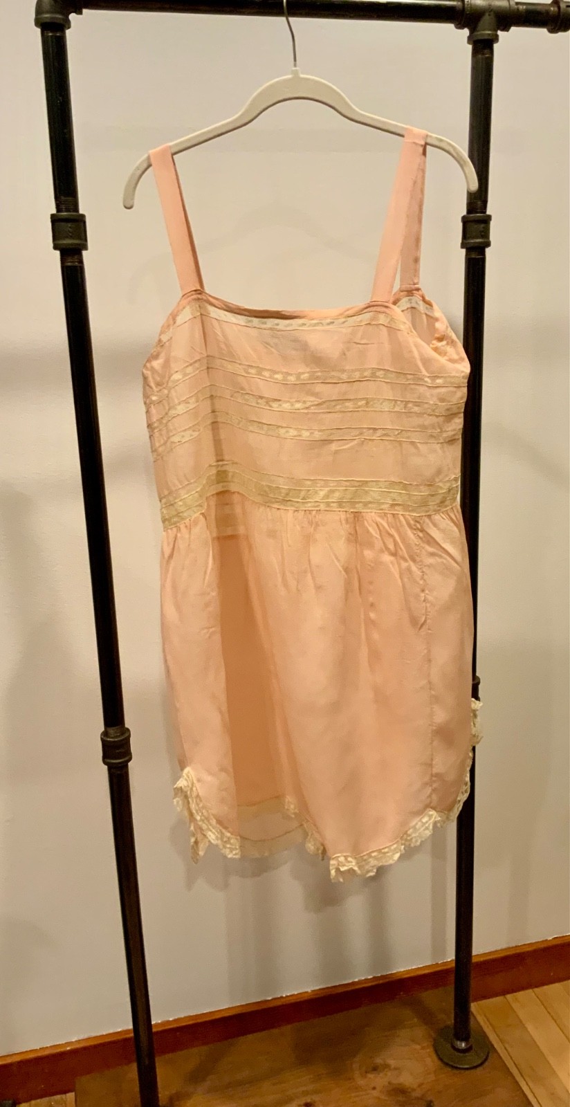 Circa 1912–1918 Blush Pink Silk Chiffon Teddy with Antique Lace – Edwardian Silk