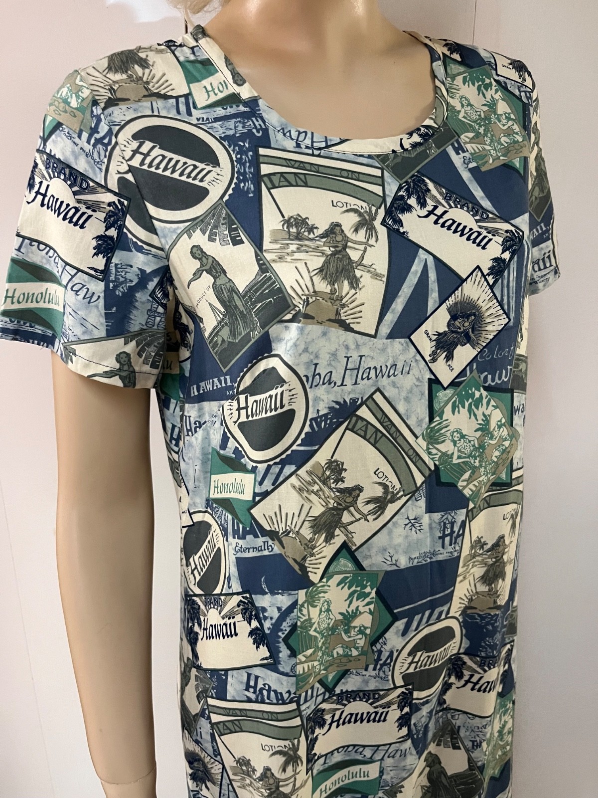 Vintage 1960s Hilo Hattie Hawaiian Cotton Muu Muu Dress Small Bust to 38