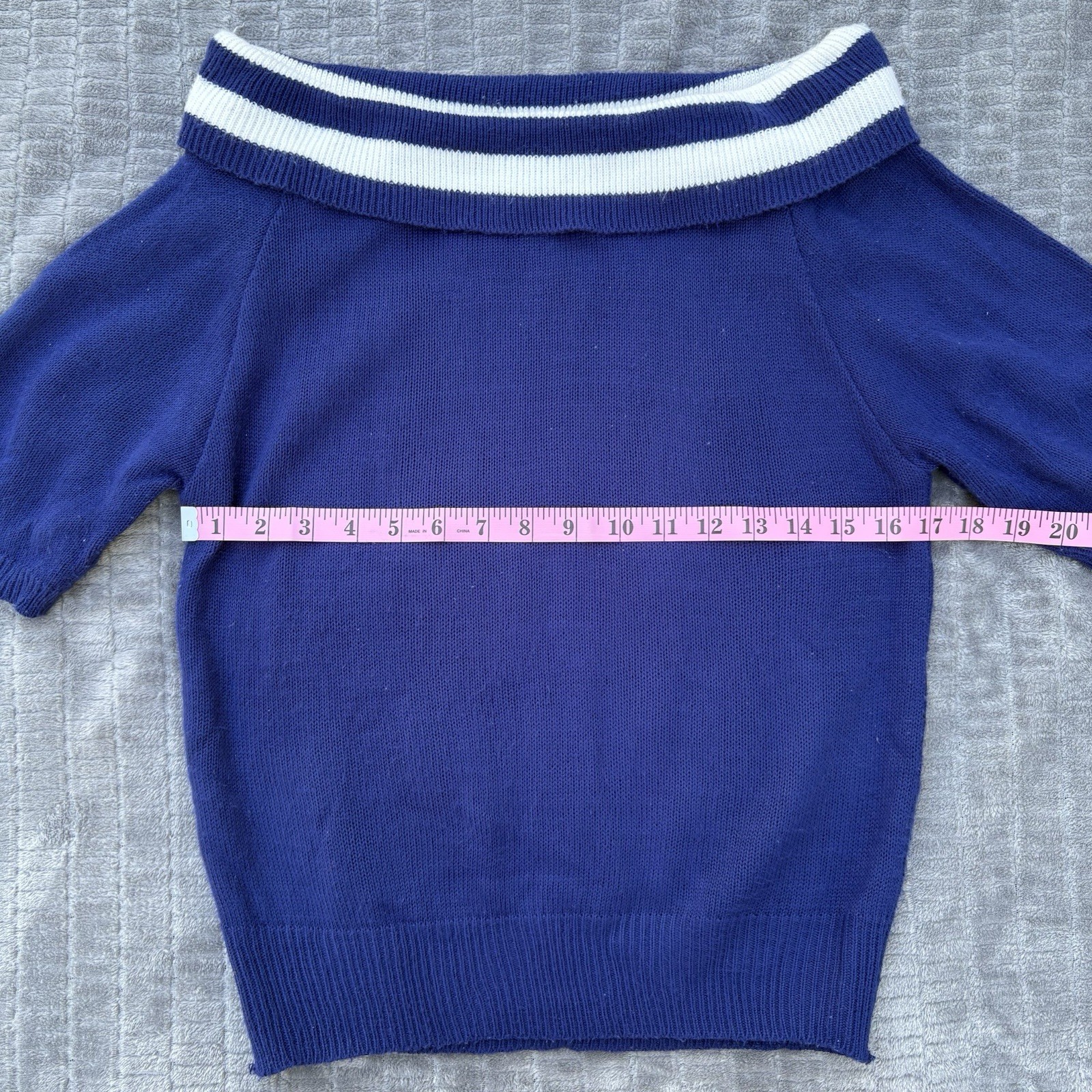 Vtg 80s NOTORIOUS Nautical Sailor Stripe Off Shoulder Bardot Knit Sweater M