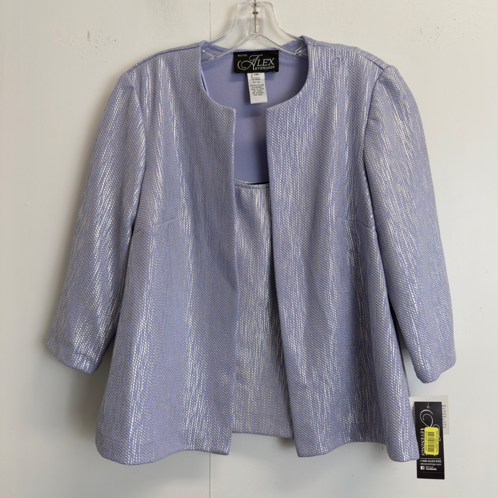 Alex Evenings Petite SP Lavender Silver Metallic 2pc Jacket and Tank Set NWT