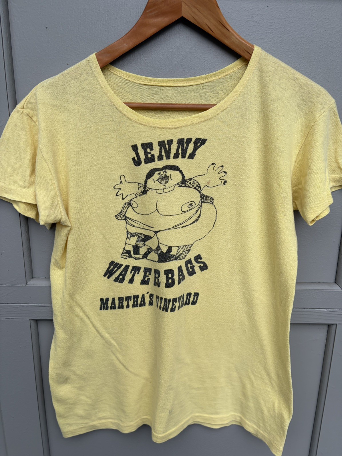 Vintage 70s Jenny Waterbags Yellow T Shirt Hippie Granny Takes a Trip Glam M